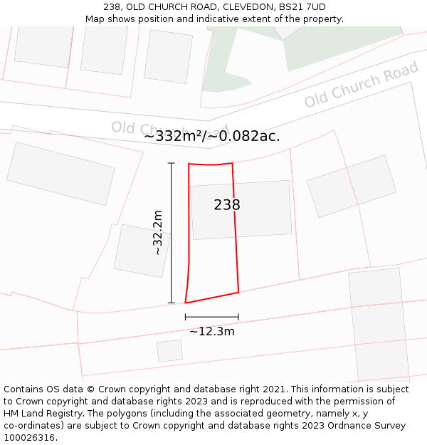 238, OLD CHURCH ROAD, CLEVEDON, BS21 7UD: Plot and title map