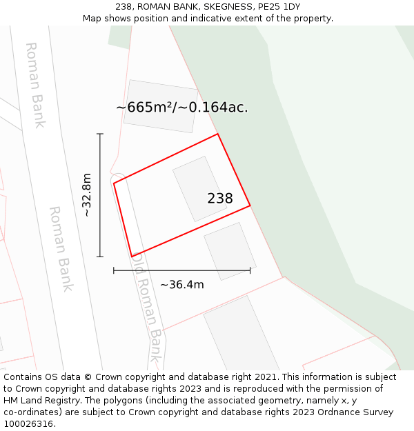 238, ROMAN BANK, SKEGNESS, PE25 1DY: Plot and title map