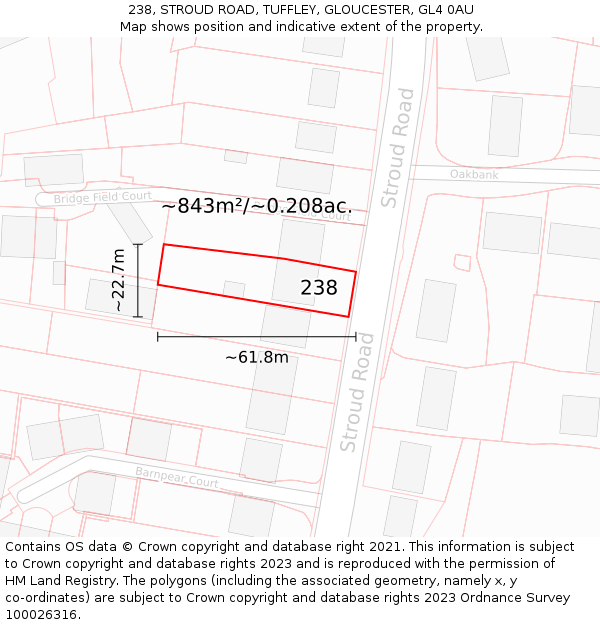 238, STROUD ROAD, TUFFLEY, GLOUCESTER, GL4 0AU: Plot and title map