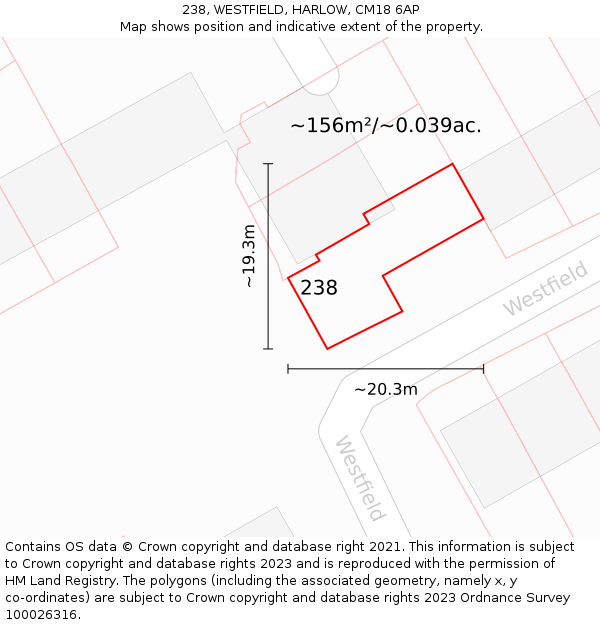 238, WESTFIELD, HARLOW, CM18 6AP: Plot and title map