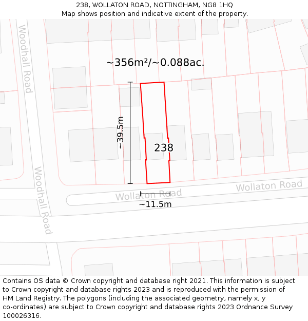 238, WOLLATON ROAD, NOTTINGHAM, NG8 1HQ: Plot and title map