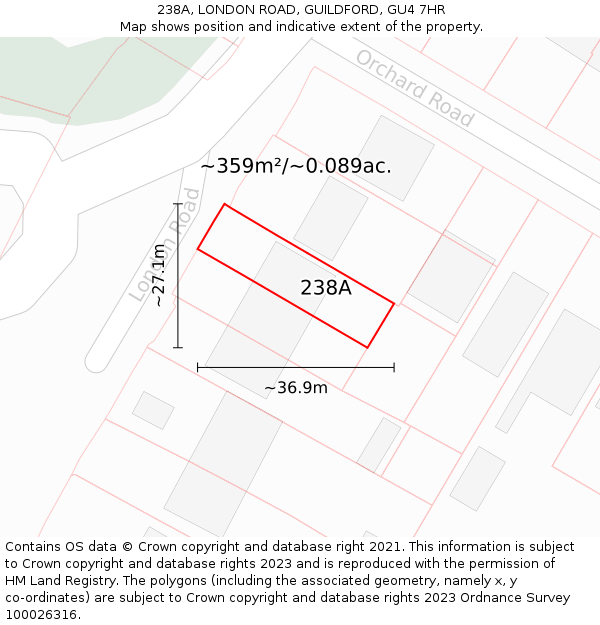 238A, LONDON ROAD, GUILDFORD, GU4 7HR: Plot and title map