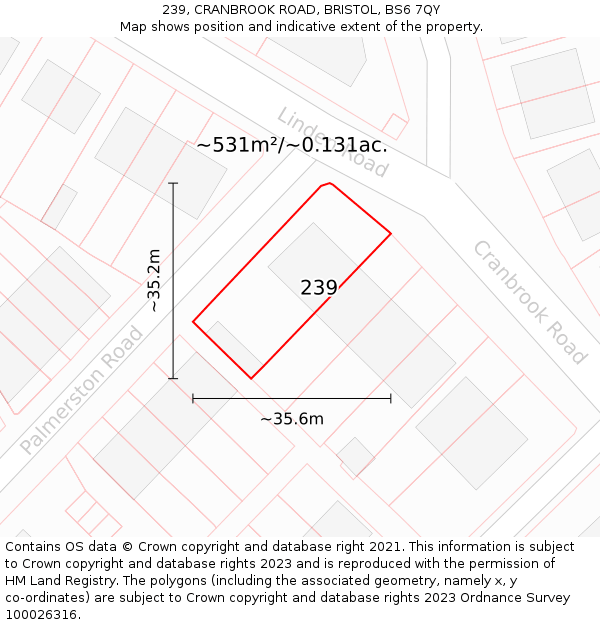 239, CRANBROOK ROAD, BRISTOL, BS6 7QY: Plot and title map
