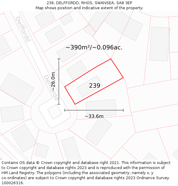 239, DELFFORDD, RHOS, SWANSEA, SA8 3EP: Plot and title map