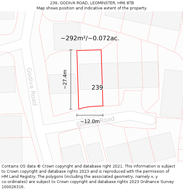 239, GODIVA ROAD, LEOMINSTER, HR6 8TB: Plot and title map