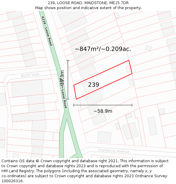 239, LOOSE ROAD, MAIDSTONE, ME15 7DR: Plot and title map