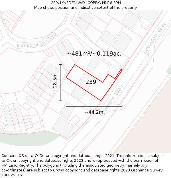 239, LYVEDEN WAY, CORBY, NN18 8PH: Plot and title map