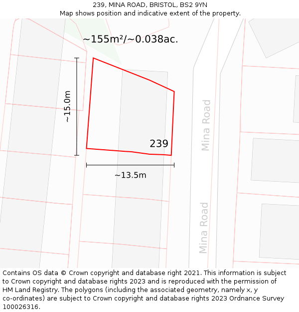 239, MINA ROAD, BRISTOL, BS2 9YN: Plot and title map