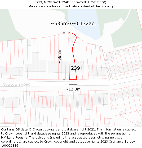 239, NEWTOWN ROAD, BEDWORTH, CV12 8QQ: Plot and title map