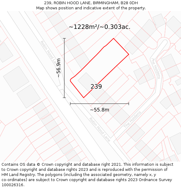 239, ROBIN HOOD LANE, BIRMINGHAM, B28 0DH: Plot and title map