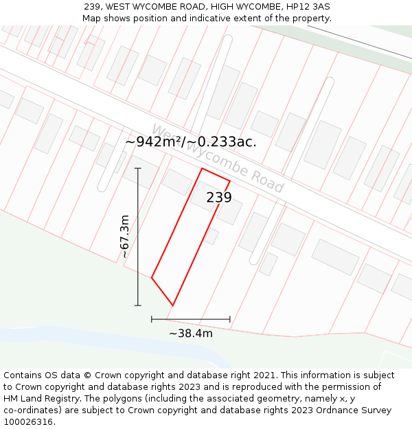 239, WEST WYCOMBE ROAD, HIGH WYCOMBE, HP12 3AS: Plot and title map