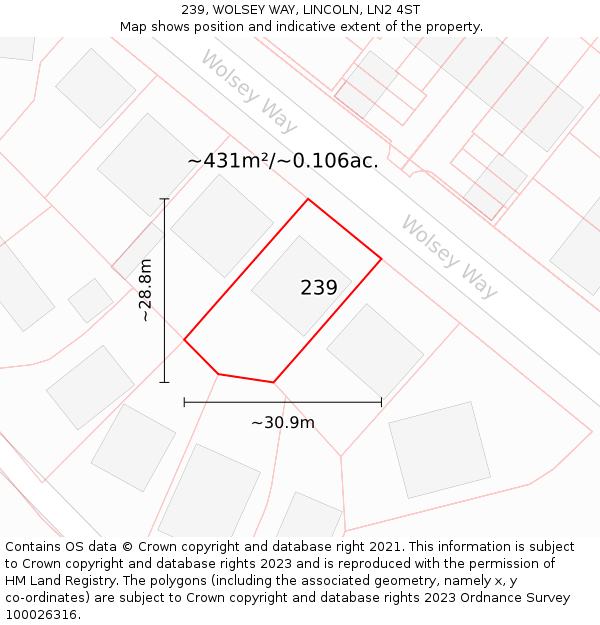 239, WOLSEY WAY, LINCOLN, LN2 4ST: Plot and title map