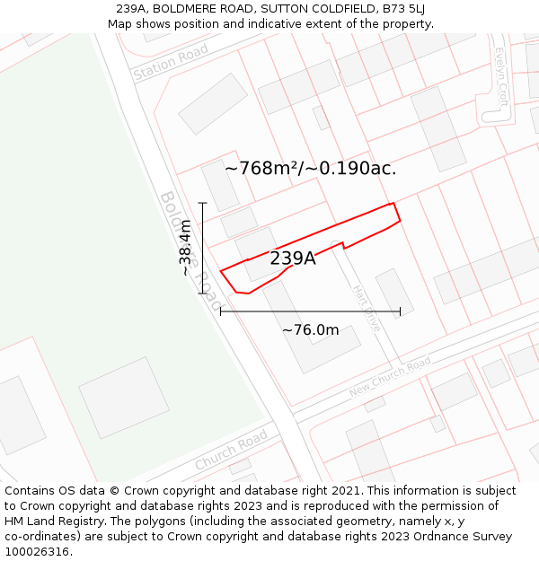 239A, BOLDMERE ROAD, SUTTON COLDFIELD, B73 5LJ: Plot and title map