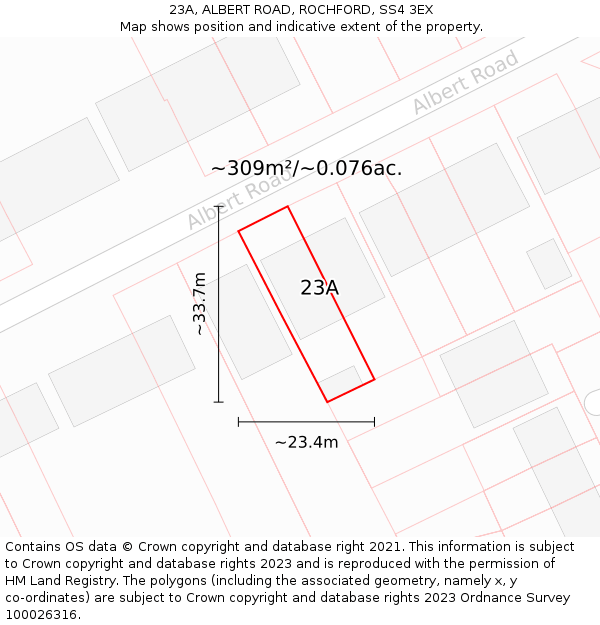 23A, ALBERT ROAD, ROCHFORD, SS4 3EX: Plot and title map