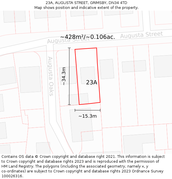 23A, AUGUSTA STREET, GRIMSBY, DN34 4TD: Plot and title map