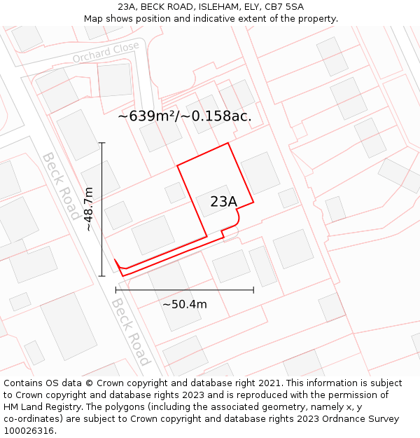 23A, BECK ROAD, ISLEHAM, ELY, CB7 5SA: Plot and title map