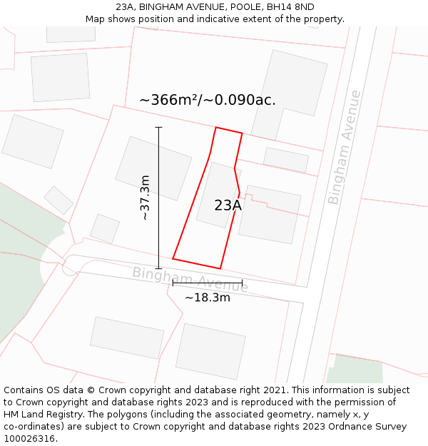 23A, BINGHAM AVENUE, POOLE, BH14 8ND: Plot and title map