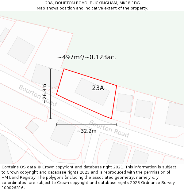 23A, BOURTON ROAD, BUCKINGHAM, MK18 1BG: Plot and title map