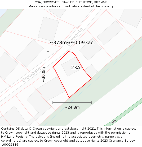23A, BROWGATE, SAWLEY, CLITHEROE, BB7 4NB: Plot and title map
