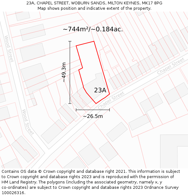 23A, CHAPEL STREET, WOBURN SANDS, MILTON KEYNES, MK17 8PG: Plot and title map