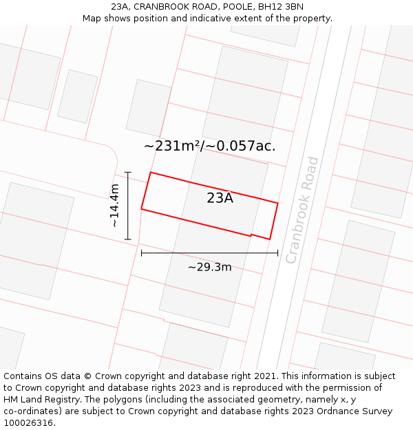 23A, CRANBROOK ROAD, POOLE, BH12 3BN: Plot and title map