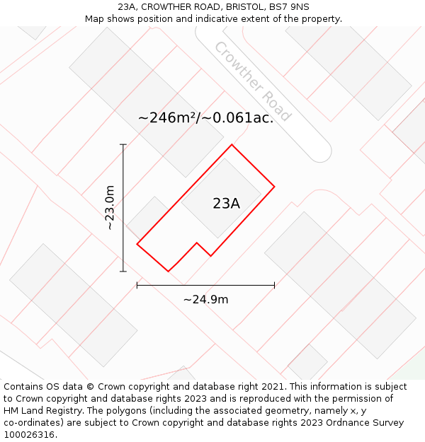 23A, CROWTHER ROAD, BRISTOL, BS7 9NS: Plot and title map