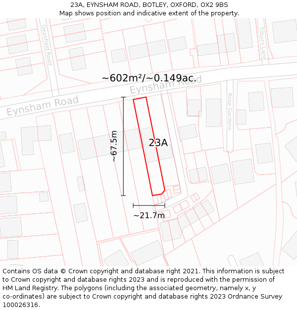 23A, EYNSHAM ROAD, BOTLEY, OXFORD, OX2 9BS: Plot and title map