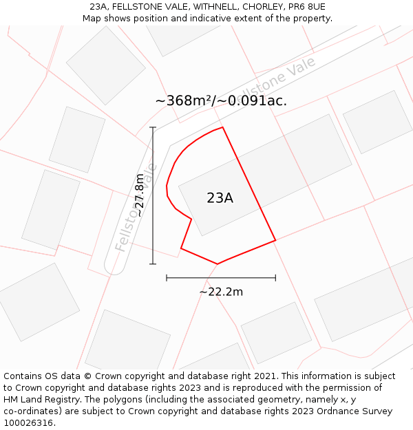23A, FELLSTONE VALE, WITHNELL, CHORLEY, PR6 8UE: Plot and title map