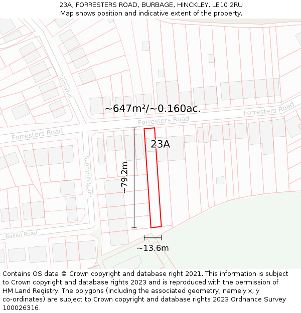 23A, FORRESTERS ROAD, BURBAGE, HINCKLEY, LE10 2RU: Plot and title map