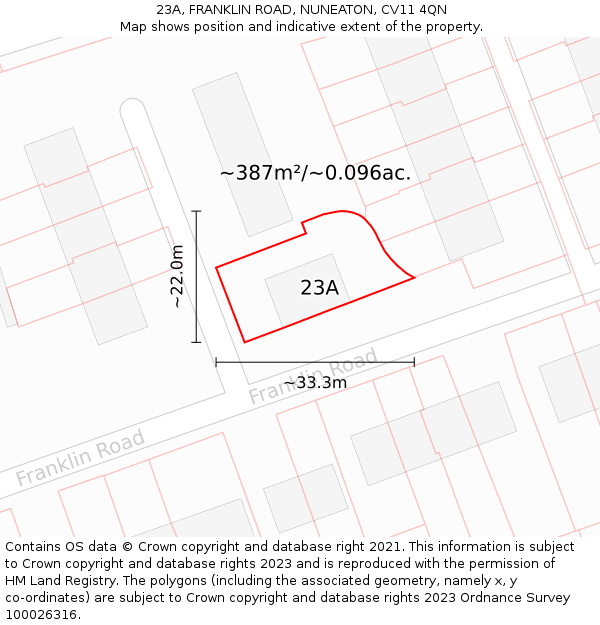 23A, FRANKLIN ROAD, NUNEATON, CV11 4QN: Plot and title map