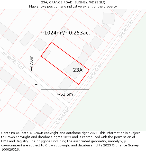 23A, GRANGE ROAD, BUSHEY, WD23 2LQ: Plot and title map