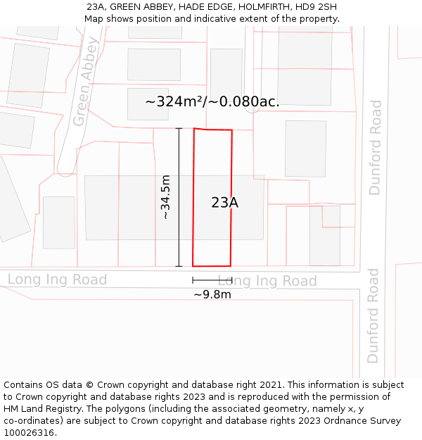 23A, GREEN ABBEY, HADE EDGE, HOLMFIRTH, HD9 2SH: Plot and title map