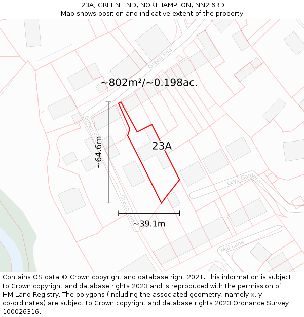 23A, GREEN END, NORTHAMPTON, NN2 6RD: Plot and title map
