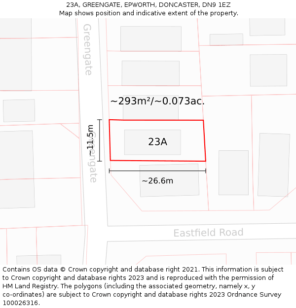 23A, GREENGATE, EPWORTH, DONCASTER, DN9 1EZ: Plot and title map