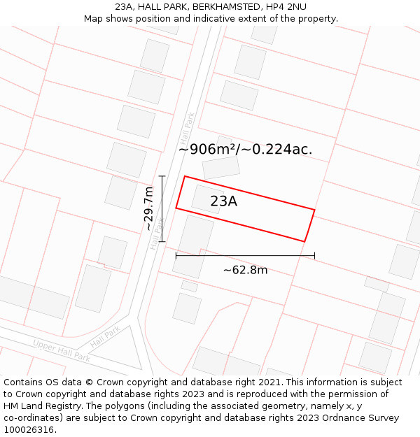 23A, HALL PARK, BERKHAMSTED, HP4 2NU: Plot and title map