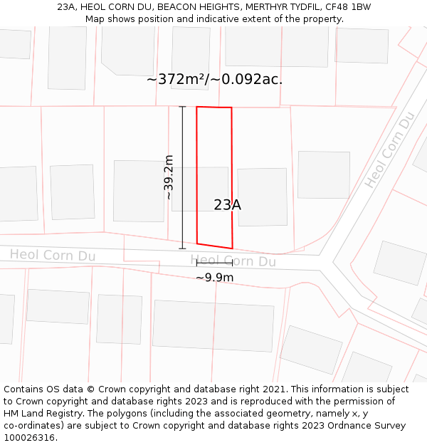 23A, HEOL CORN DU, BEACON HEIGHTS, MERTHYR TYDFIL, CF48 1BW: Plot and title map