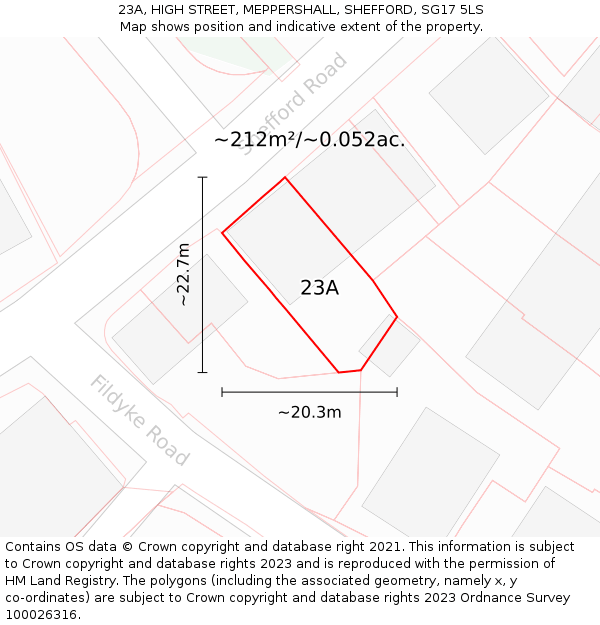 23A, HIGH STREET, MEPPERSHALL, SHEFFORD, SG17 5LS: Plot and title map