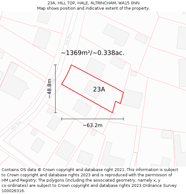 23A, HILL TOP, HALE, ALTRINCHAM, WA15 0NN: Plot and title map
