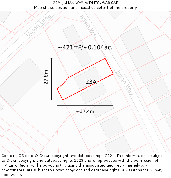 23A, JULIAN WAY, WIDNES, WA8 9AB: Plot and title map
