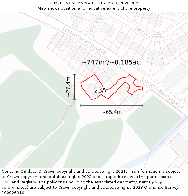 23A, LONGMEANYGATE, LEYLAND, PR26 7PA: Plot and title map