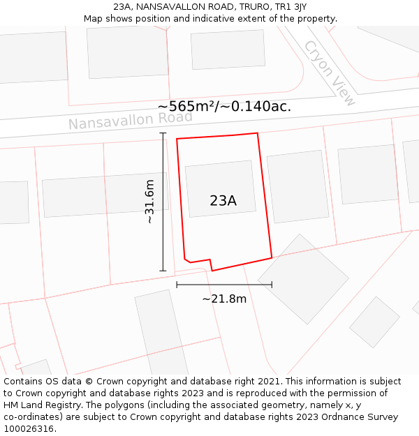 23A, NANSAVALLON ROAD, TRURO, TR1 3JY: Plot and title map