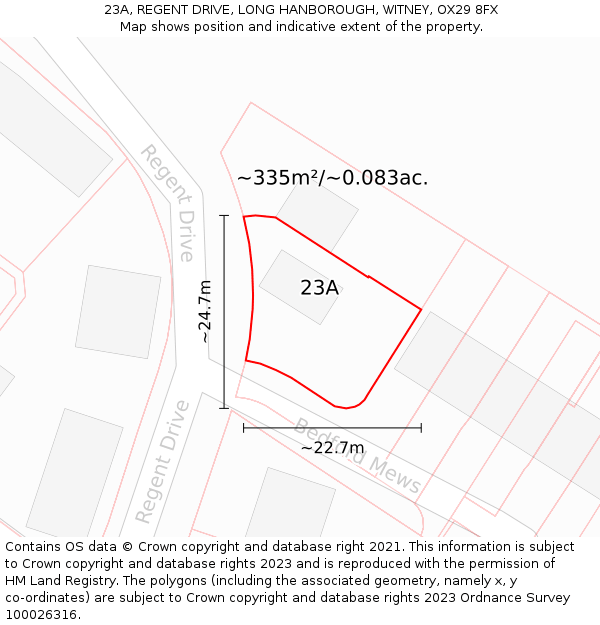 23A, REGENT DRIVE, LONG HANBOROUGH, WITNEY, OX29 8FX: Plot and title map