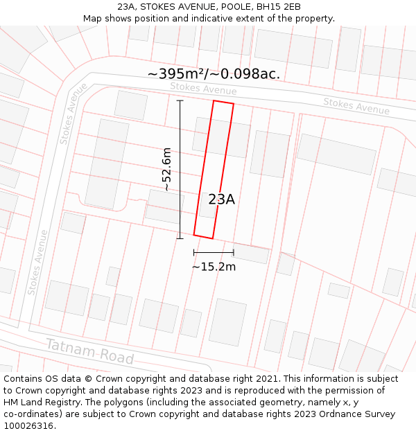 23A, STOKES AVENUE, POOLE, BH15 2EB: Plot and title map