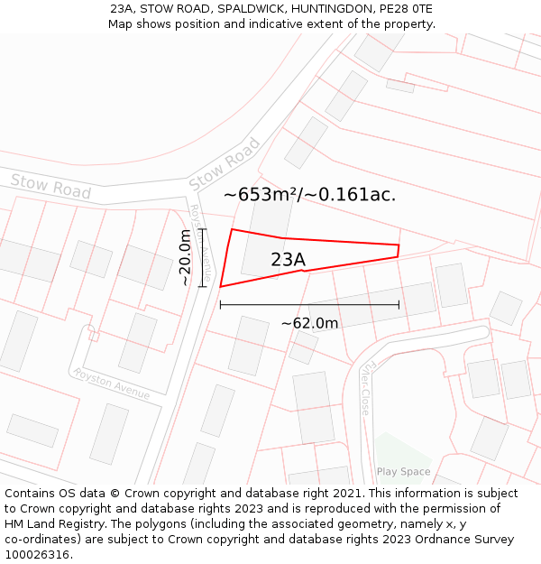 23A, STOW ROAD, SPALDWICK, HUNTINGDON, PE28 0TE: Plot and title map