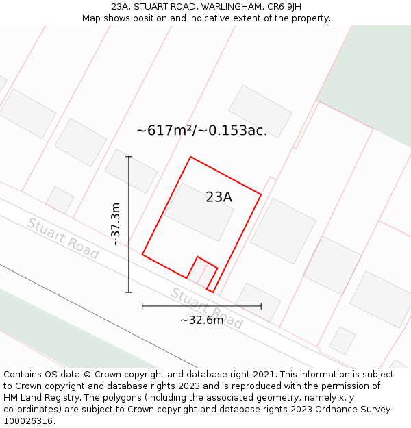 23A, STUART ROAD, WARLINGHAM, CR6 9JH: Plot and title map
