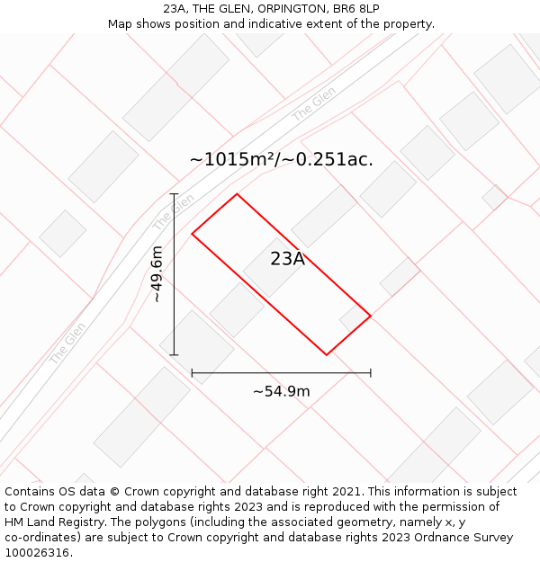 23A, THE GLEN, ORPINGTON, BR6 8LP: Plot and title map
