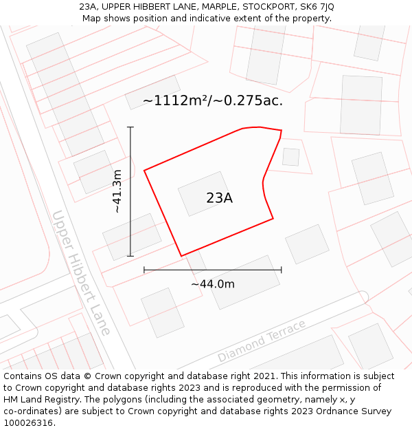 23A, UPPER HIBBERT LANE, MARPLE, STOCKPORT, SK6 7JQ: Plot and title map