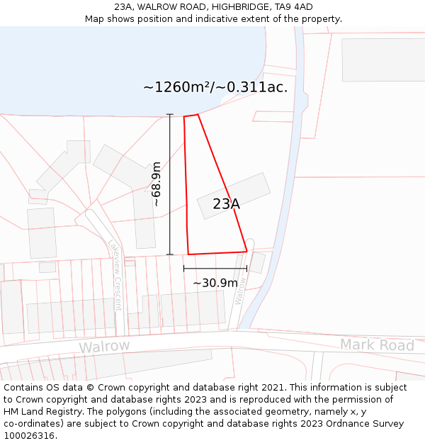 23A, WALROW ROAD, HIGHBRIDGE, TA9 4AD: Plot and title map