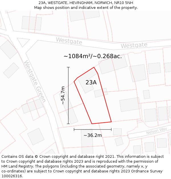 23A, WESTGATE, HEVINGHAM, NORWICH, NR10 5NH: Plot and title map