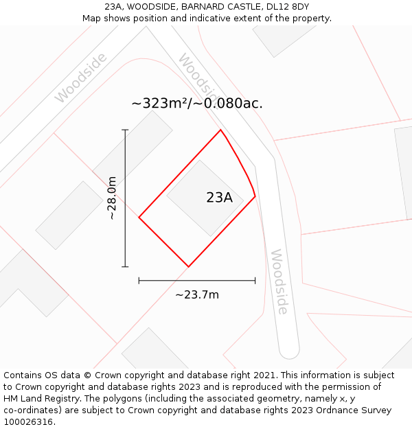 23A, WOODSIDE, BARNARD CASTLE, DL12 8DY: Plot and title map